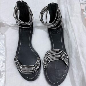 Tory Burch Black/Silver gladiator style sandals size 7.
